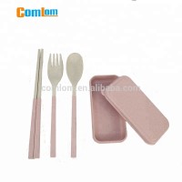 CL1Y-CP005 Comlom Eco-friendly Folding Wheat Straw Spoon Fork Chopsticks Set Portable Traveling Camping Picnic Cutlery Set