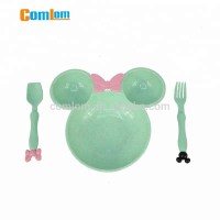 CL1Y-Z14 Comlom Cartoon Cute Mouse Shape Children Tableware Set BPA Free Shatterproof Wheat Straw Food Plate Bowl