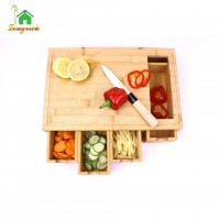 large Bamboo Cutting Board Set with 4 pcs bamboo  Containers trays drawer for Kitchen with Juice Groove Chopping